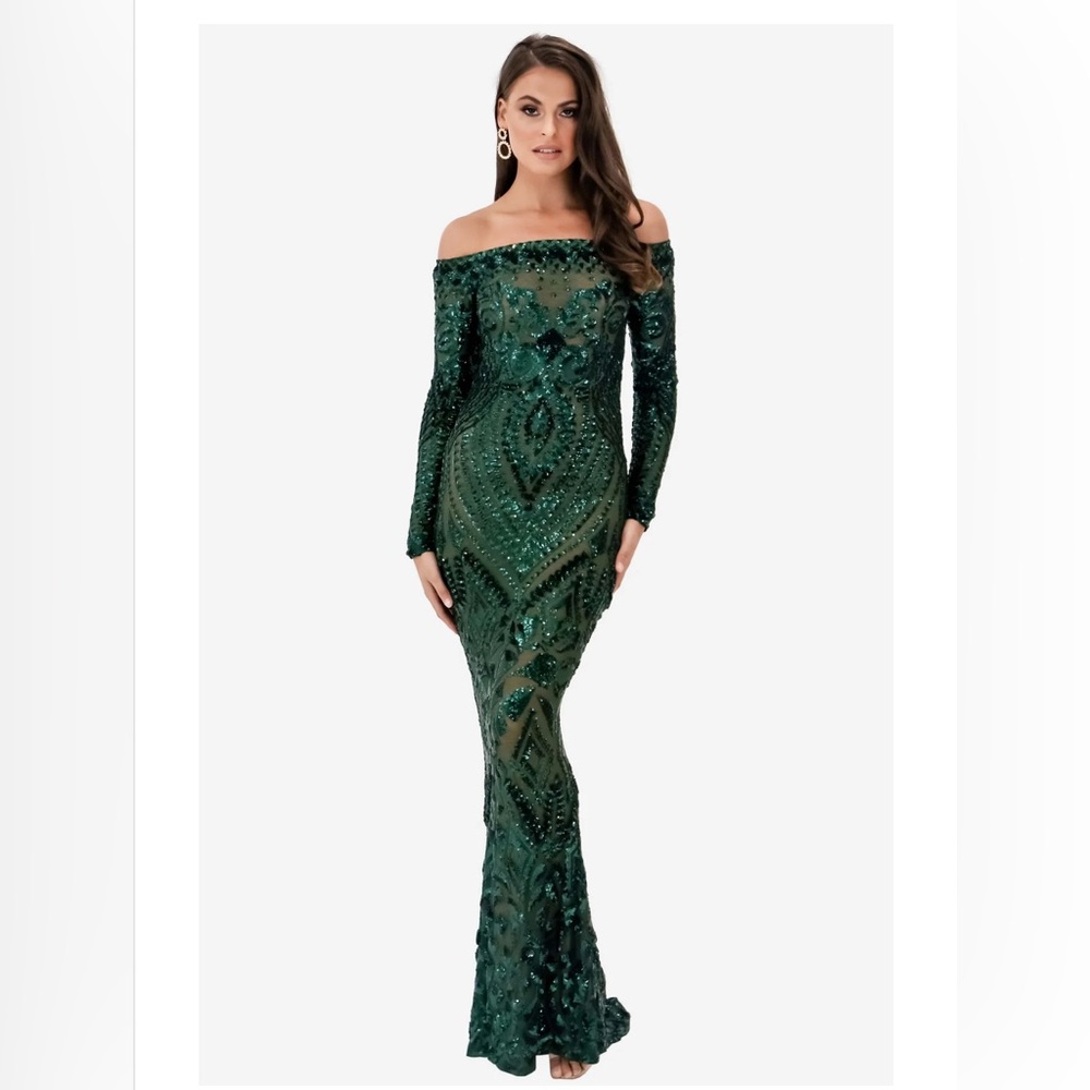 Nadine Merabi Arabella Emerald Green Gown Dress S/M